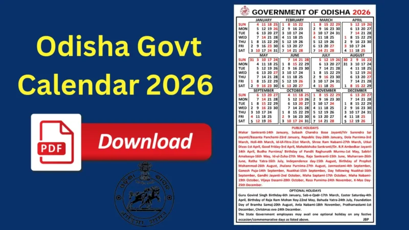 Odisha Govt Calendar 2026 PDF Download With Holidays 1 2026 calendar for Odisha government